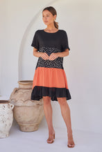 Load image into Gallery viewer, Madeline Black/Melon Polka Smock Pocket Dress