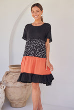 Load image into Gallery viewer, Madeline Black/Melon Polka Smock Pocket Dress