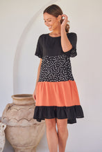Load image into Gallery viewer, Madeline Black/Melon Polka Smock Pocket Dress