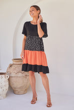 Load image into Gallery viewer, Madeline Black/Melon Polka Smock Pocket Dress