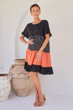 Load image into Gallery viewer, Madeline Black/Melon Polka Smock Pocket Dress