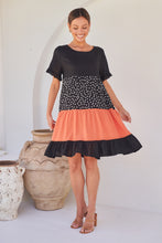 Load image into Gallery viewer, Madeline Black/Melon Polka Smock Pocket Dress