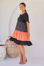 Load image into Gallery viewer, Madeline Black/Melon Polka Smock Pocket Dress