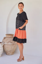 Load image into Gallery viewer, Madeline Black/Melon Polka Smock Pocket Dress