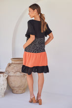 Load image into Gallery viewer, Madeline Black/Melon Polka Smock Pocket Dress