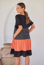 Load image into Gallery viewer, Madeline Black/Melon Polka Smock Pocket Dress