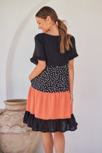 Load image into Gallery viewer, Madeline Black/Melon Polka Smock Pocket Dress