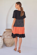Load image into Gallery viewer, Madeline Black/Melon Polka Smock Pocket Dress