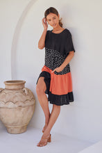 Load image into Gallery viewer, Madeline Black/Melon Polka Smock Pocket Dress