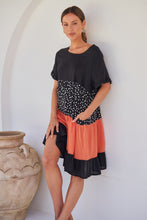 Load image into Gallery viewer, Madeline Black/Melon Polka Smock Pocket Dress