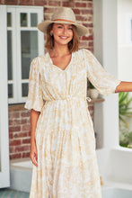 Load image into Gallery viewer, Pippa Half Sleeve White/Beige Paisley Print Maxi Dress