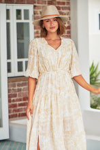 Load image into Gallery viewer, Pippa Half Sleeve White/Beige Paisley Print Maxi Dress