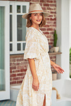 Load image into Gallery viewer, Pippa Half Sleeve White/Beige Paisley Print Maxi Dress