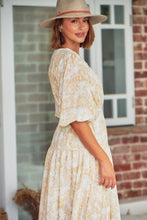 Load image into Gallery viewer, Pippa Half Sleeve White/Beige Paisley Print Maxi Dress