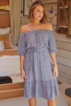 Load image into Gallery viewer, Bastille Black/White Gingham Off Shoulder Dress