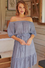 Load image into Gallery viewer, Bastille Black/White Gingham Off Shoulder Dress