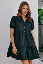 Load image into Gallery viewer, Leticia Cap Sleeve Black Button Dress