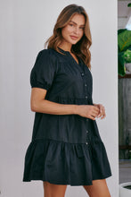 Load image into Gallery viewer, Leticia Cap Sleeve Black Button Dress