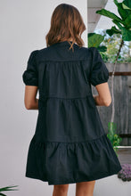 Load image into Gallery viewer, Leticia Cap Sleeve Black Button Dress