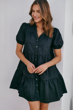 Load image into Gallery viewer, Leticia Cap Sleeve Black Button Dress