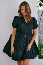 Load image into Gallery viewer, Leticia Cap Sleeve Black Button Dress