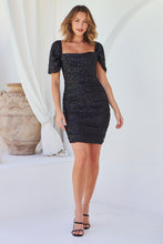 Load image into Gallery viewer, Mika Black Sequin Rouged Mini Dress
