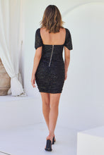 Load image into Gallery viewer, Mika Black Sequin Rouged Mini Dress