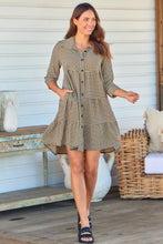 Load image into Gallery viewer, Yarra Tiered Beige/Black Gingham Print Collared Dress