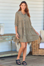 Load image into Gallery viewer, Yarra Tiered Beige/Black Gingham Print Collared Dress