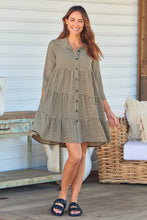 Load image into Gallery viewer, Yarra Tiered Beige/Black Gingham Print Collared Dress