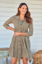 Load image into Gallery viewer, Yarra Tiered Beige/Black Gingham Print Collared Dress