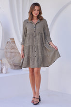 Load image into Gallery viewer, Yarra Tiered Beige/Black Gingham Print Collared Dress