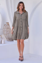 Load image into Gallery viewer, Yarra Tiered Beige/Black Gingham Print Collared Dress