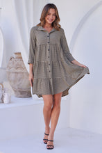 Load image into Gallery viewer, Yarra Tiered Beige/Black Gingham Print Collared Dress