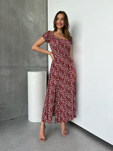 Load image into Gallery viewer, Gigi Off Shoulder Red Ditsy Print Shirred Maxi Dress