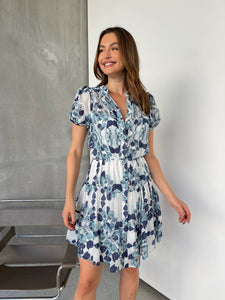 Sonya Navy/Blue Floral Frill Smock Dress