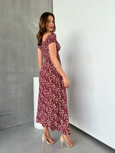 Load image into Gallery viewer, Gigi Off Shoulder Red Ditsy Print Shirred Maxi Dress