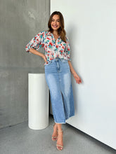 Load image into Gallery viewer, Inaya Chiffon White/Red/Blue Button Up Print Blouse