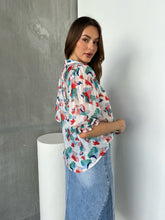 Load image into Gallery viewer, Inaya Chiffon White/Red/Blue Button Up Print Blouse