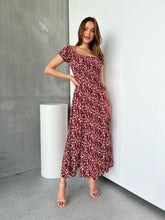 Load image into Gallery viewer, Gigi Off Shoulder Red Ditsy Print Shirred Maxi Dress