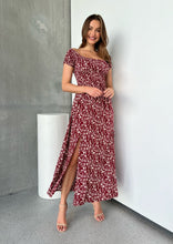Load image into Gallery viewer, Gigi Off Shoulder Red Ditsy Print Shirred Maxi Dress