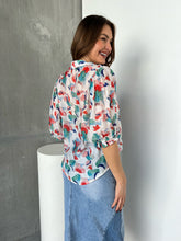 Load image into Gallery viewer, Inaya Chiffon White/Red/Blue Button Up Print Blouse
