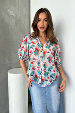 Load image into Gallery viewer, Inaya Chiffon White/Red/Blue Button Up Print Blouse