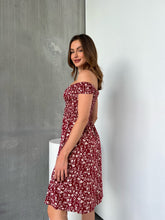 Load image into Gallery viewer, Soleil Shirred Red Floral Off Shoulder Midi Dress
