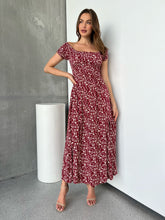 Load image into Gallery viewer, Gigi Off Shoulder Red Ditsy Print Shirred Maxi Dress