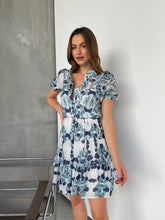 Load image into Gallery viewer, Sonya Navy/Blue Floral Frill Smock Dress