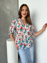 Load image into Gallery viewer, Inaya Chiffon White/Red/Blue Button Up Print Blouse
