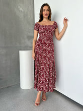 Load image into Gallery viewer, Gigi Off Shoulder Red Ditsy Print Shirred Maxi Dress