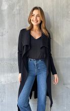 Load image into Gallery viewer, Blakely Black Drape Tie Waist Long Cardigan