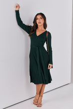 Load image into Gallery viewer, Parker Emerald Long Sleeve Pleated Knit Midi Dress